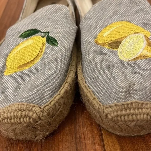 Soludos Lemon Jute Platform Chambray Canvas Shoe - Espadrilles Size 6