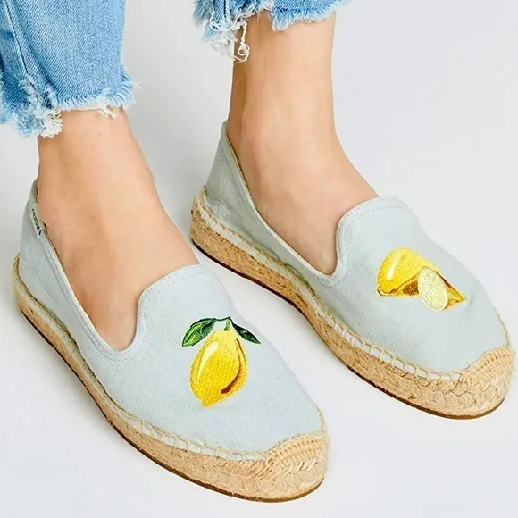 Soludos Lemon Jute Platform Chambray Canvas Shoe - Espadrilles Size 6