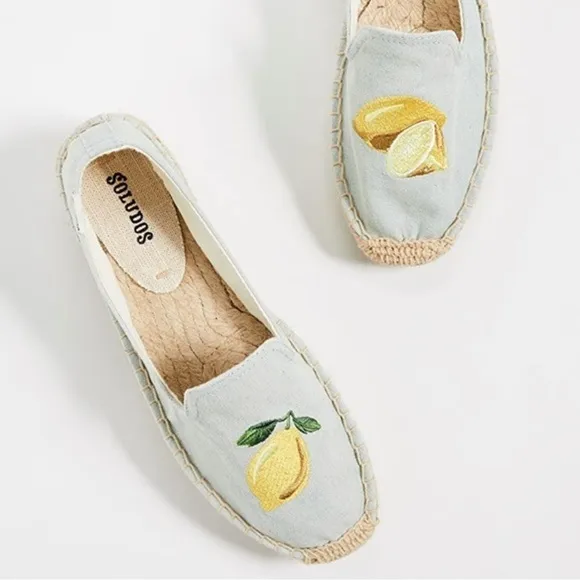 Soludos Lemon Jute Platform Chambray Canvas Shoe - Espadrilles Size 6