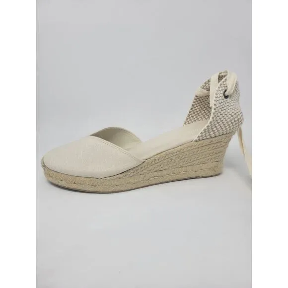 Soludos The Marseille Wedge Heel Ankle Lace Espadrilles - Beige - Women's Sz 10