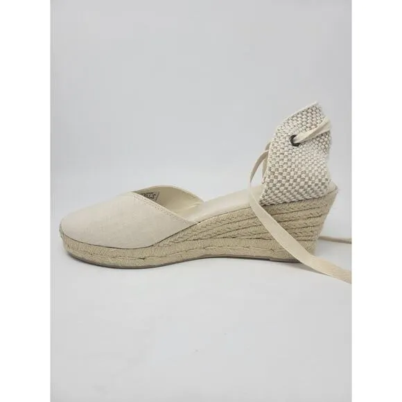 Soludos The Marseille Wedge Heel Ankle Lace Espadrilles - Beige - Women's Sz 10
