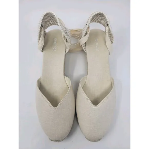 Soludos The Marseille Wedge Heel Ankle Lace Espadrilles - Beige - Women's Sz 10