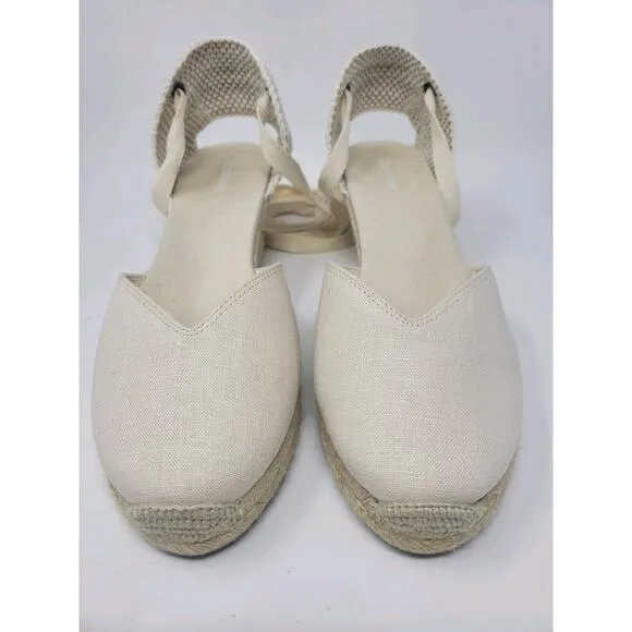 Soludos The Marseille Wedge Heel Ankle Lace Espadrilles - Beige - Women's Sz 10