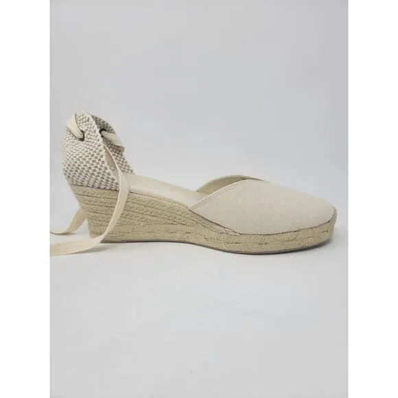 Soludos The Marseille Wedge Heel Ankle Lace Espadrilles - Beige - Women's Sz 10