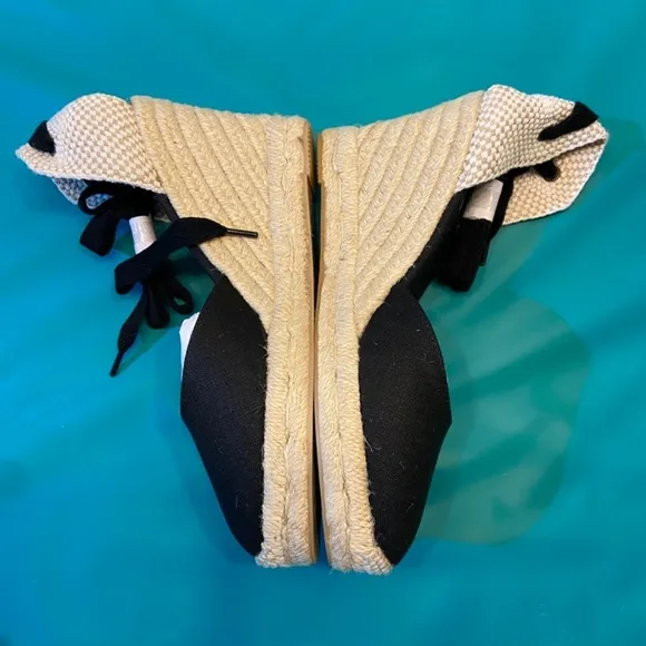 Soludos Womens Marseille Wedge Espadrilles Black Round Closed Toe Lace up Travel