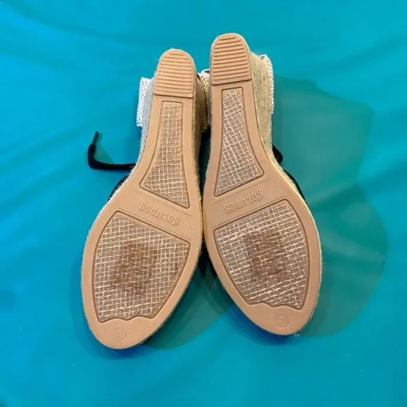 Soludos Womens Marseille Wedge Espadrilles Black Round Closed Toe Lace up Travel