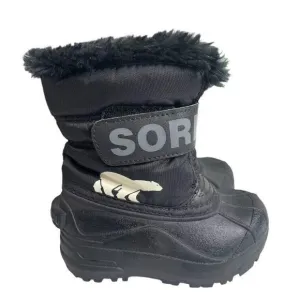 Sorel 1869561010 Kids Black Faux Fur Trim Waterproof Snow Commander Boots Sz 8