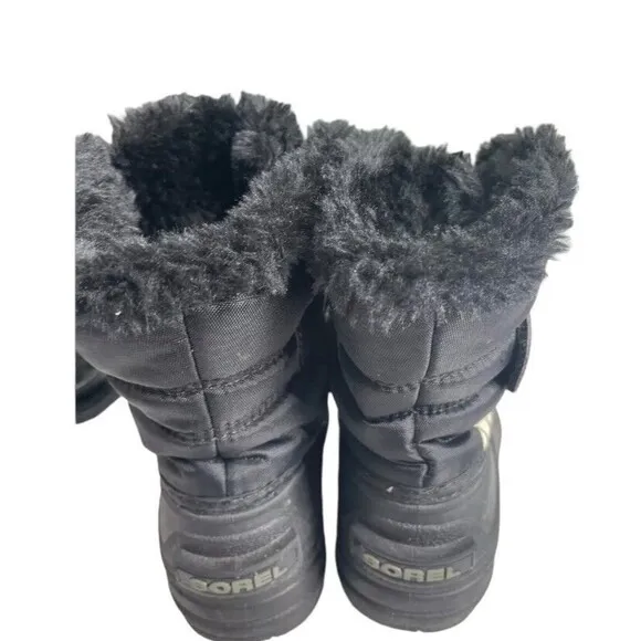 Sorel 1869561010 Kids Black Faux Fur Trim Waterproof Snow Commander Boots Sz 8