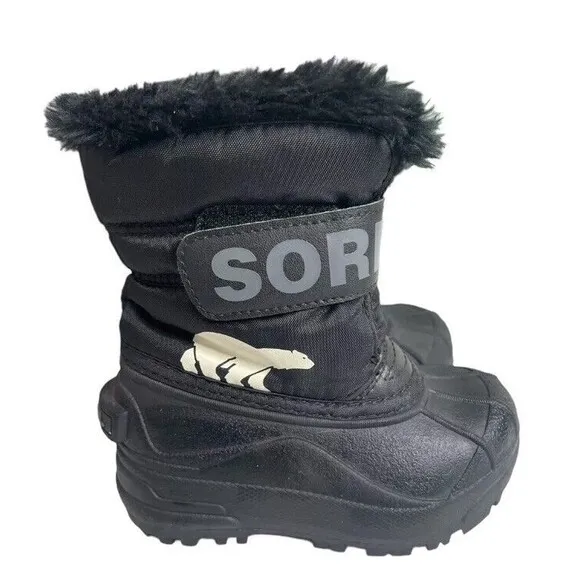 Sorel 1869561010 Kids Black Faux Fur Trim Waterproof Snow Commander Boots Sz 8