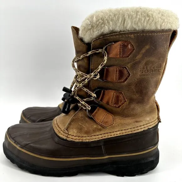 Sorel Alpine Winter Snow Boots Lace Up Mid Calf Shearling Outdoor Camel Brown 7
