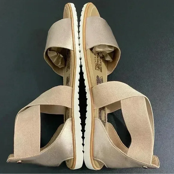 Sorel Anthropologie Ella ll Cross Strap Sandals Casual Sporty Neutral Gold EUC