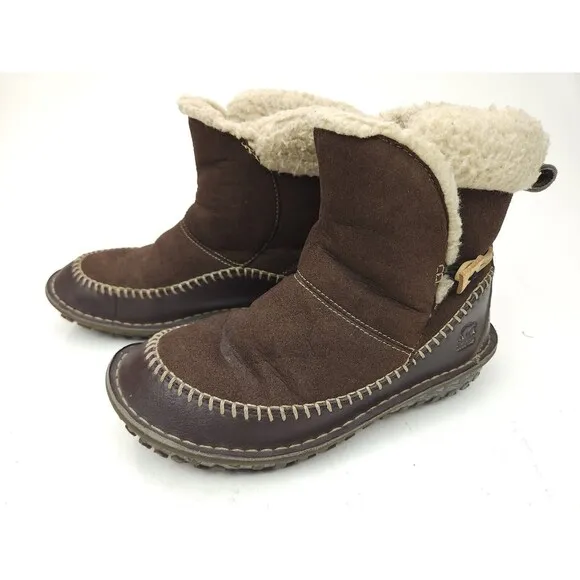 Sorel Anyu Boots Shearling Brown Winter Ankle Insulated Toggle Womens Sz 7 M