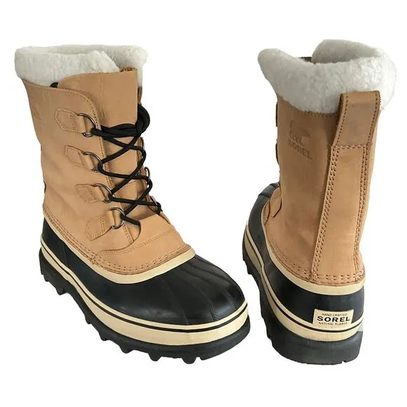 Sorel Boots Men 11M Tan Black Nubuck Caribou Waterproof Lace-up Sherpa Cuff 6lb