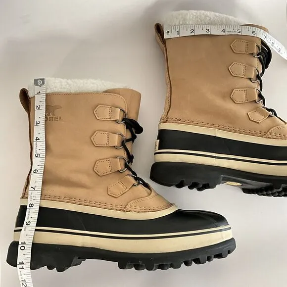 Sorel Boots Men 11M Tan Black Nubuck Caribou Waterproof Lace-up Sherpa Cuff 6lb