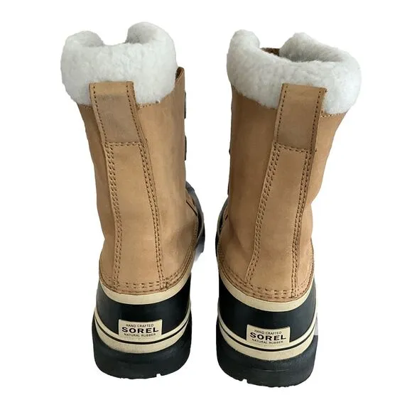 Sorel Boots Men 11M Tan Black Nubuck Caribou Waterproof Lace-up Sherpa Cuff 6lb