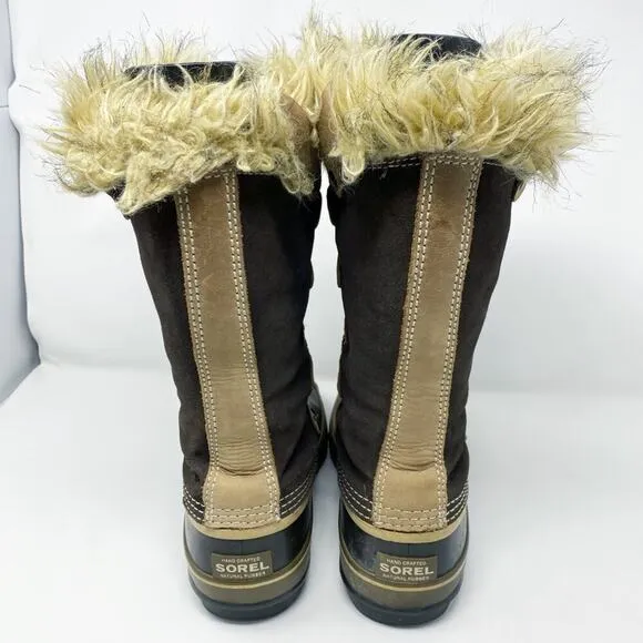 Sorel Brown Joan of Arc Lace Up Snow Boots Waterproof Women's Sz 9 Faux Fur Trim