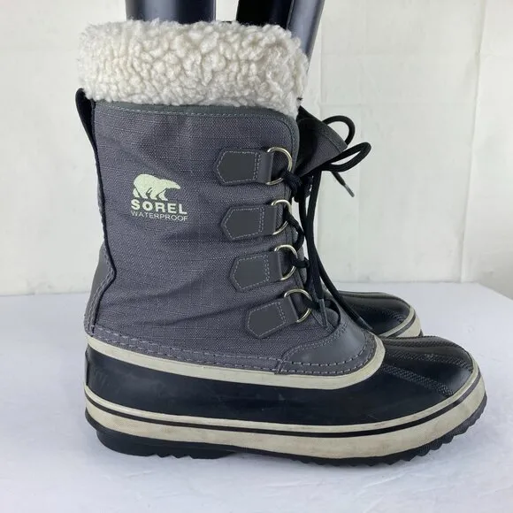 Sorel Caribou Womens Sz 8.5 Gray Winter Snow Boots Insulated Waterproof