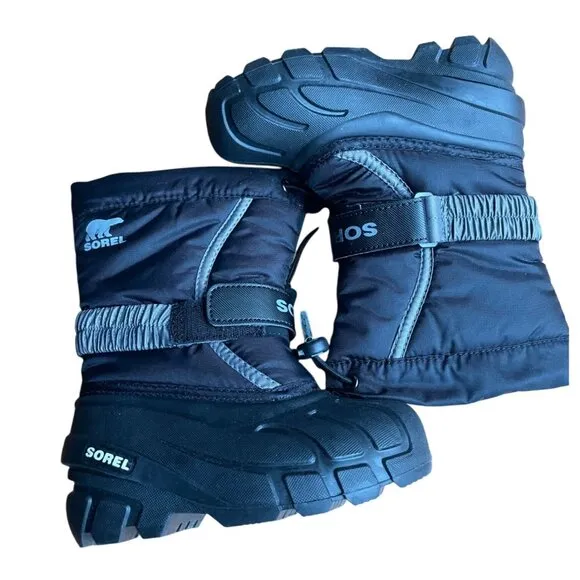 Sorel Childrens Flurry Insulated Winter Boots Size 10 Black Nylon Rubber