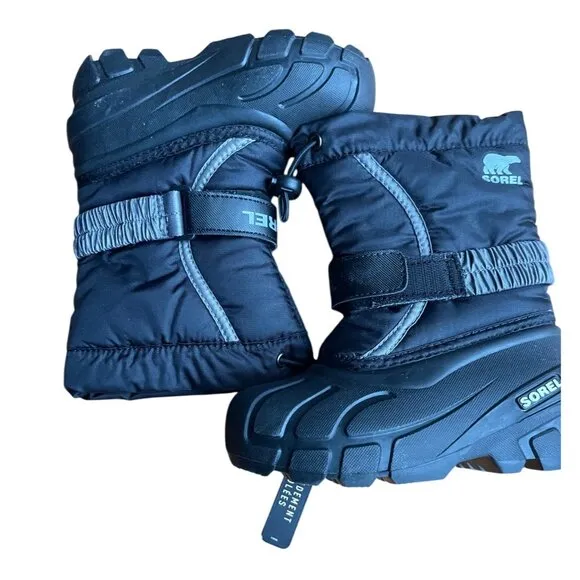 Sorel Childrens Flurry Insulated Winter Boots Size 10 Black Nylon Rubber