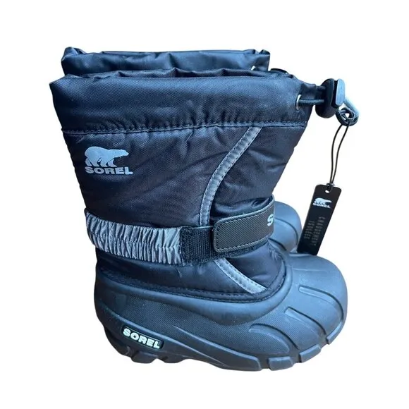 Sorel Childrens Flurry Insulated Winter Boots Size 10 Black Nylon Rubber