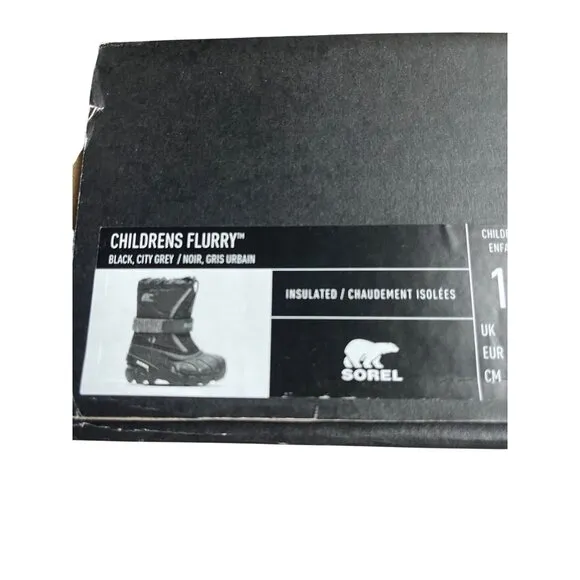 Sorel Childrens Flurry Insulated Winter Boots Size 10 Black Nylon Rubber