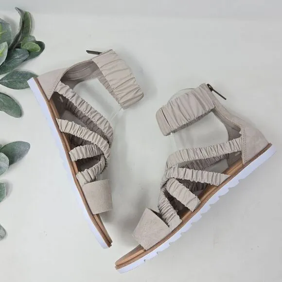 SOREL Ella II Ankle Strap Flat Sandals Taupe Size 8.5