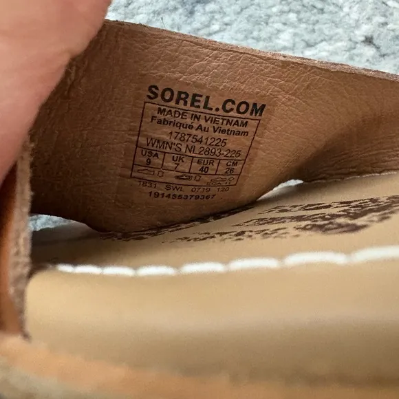 Sorel Ella II Leather Flat Sandals in Velvet Tan, SZ Women’s 9