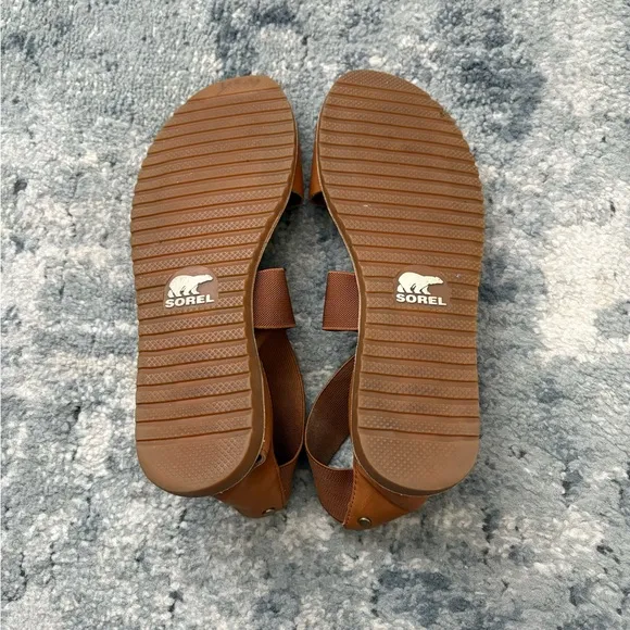 Sorel Ella II Leather Flat Sandals in Velvet Tan, SZ Women’s 9