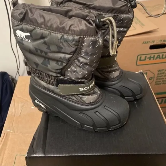 Sorel Flurry Youth Size 1 Winter Snow Boots, Insulated, Slate Green