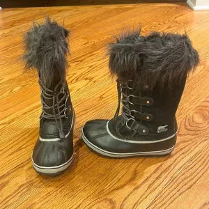 Sorel Girl’s Black Snow Boots Fur Lined Size 3