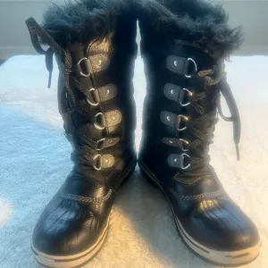 Sorel Girls Youth Sz 5 Black TOFINO Waterproof Snow Boots w/ Faux Fur Snow boots