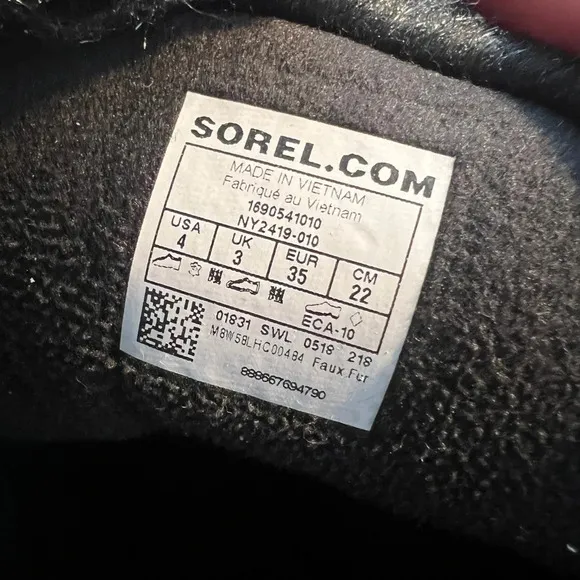 Sorel Girls Youth Sz 5 Black TOFINO Waterproof Snow Boots w/ Faux Fur Snow boots