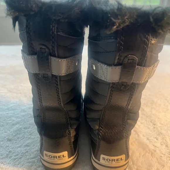 Sorel Girls Youth Sz 5 Black TOFINO Waterproof Snow Boots w/ Faux Fur Snow boots