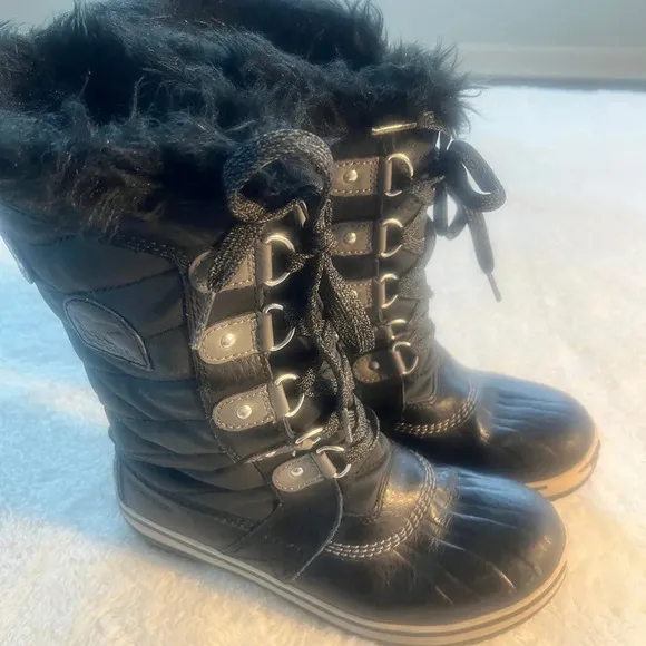 Sorel Girls Youth Sz 5 Black TOFINO Waterproof Snow Boots w/ Faux Fur Snow boots
