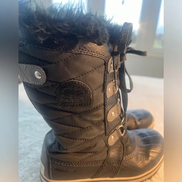 Sorel Girls Youth Sz 5 Black TOFINO Waterproof Snow Boots w/ Faux Fur Snow boots