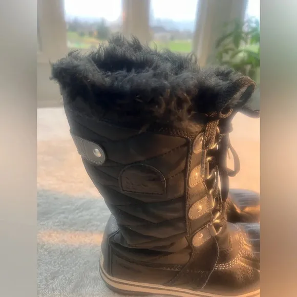 Sorel Girls Youth Sz 5 Black TOFINO Waterproof Snow Boots w/ Faux Fur Snow boots