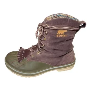 Sorel Insulated Duck Winter Boots Purple Suede &amp; Olive Green 1703-603 Size 7