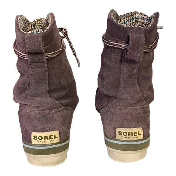 Sorel Insulated Duck Winter Boots Purple Suede &amp; Olive Green 1703-603 Size 7