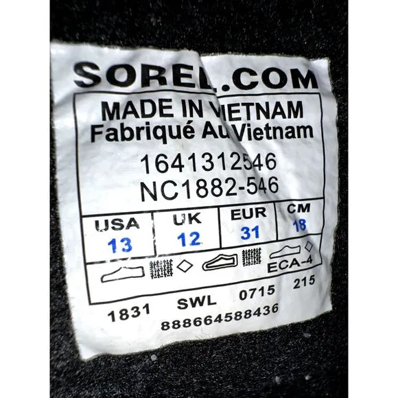 SOREL Insulated Snow Winter Boots Black Blue Boys Youth Size 13