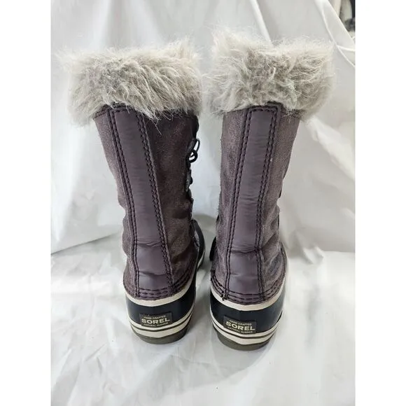 Sorel Joan Arctic Snow Boots Sz 2 Waterproof Suede‎ Quarry Purple Fur Trim