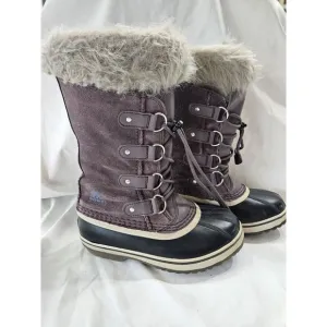 Sorel Joan Arctic Snow Boots Sz 2 Waterproof Suede‎ Quarry Purple Fur Trim