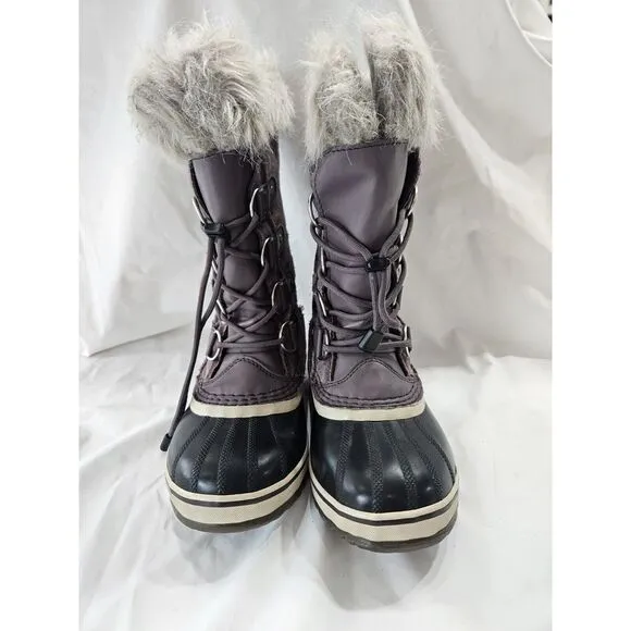 Sorel Joan Arctic Snow Boots Sz 2 Waterproof Suede‎ Quarry Purple Fur Trim