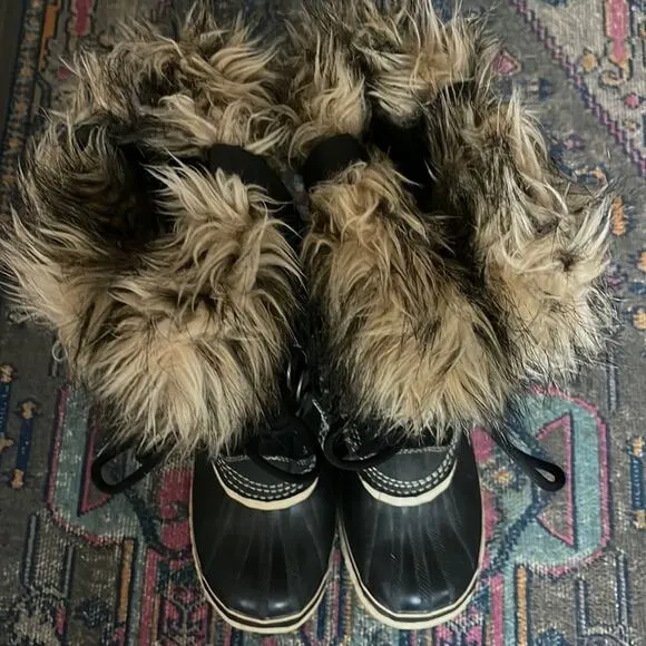 Sorel Joan of Arctic leather ffur trim insulated snow winter lace up boots sz 9