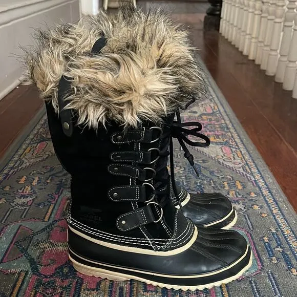 Sorel Joan of Arctic leather ffur trim insulated snow winter lace up boots sz 9