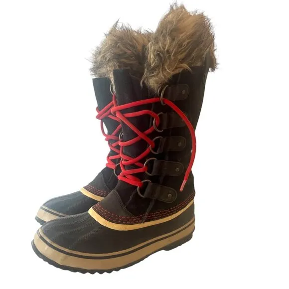 SOREL Joan of Arctic Snow Winter Boots 7 Waterproof Suede Faux Fur Cuff Tall
