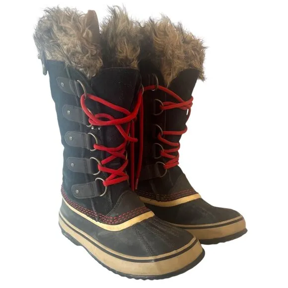 SOREL Joan of Arctic Snow Winter Boots 7 Waterproof Suede Faux Fur Cuff Tall