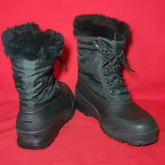Sorel Kaufman Canada Black Leather Womens Insulated Snow Boots Size 8