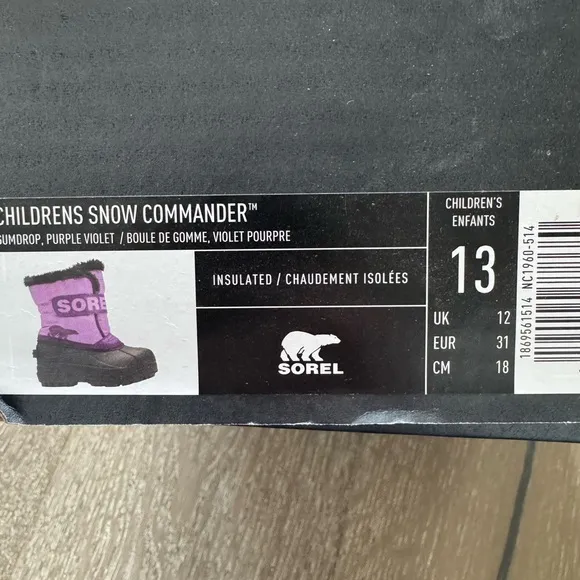 Sorel Kids' Snow Commander Purple and Black Winter Boots