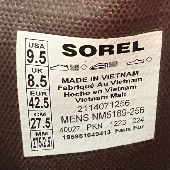 Sorel Men's Winter Duck Boots Waterproof Brown Snow‎ Boots US 9.5