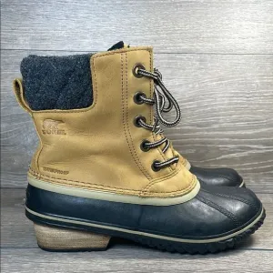 Sorel Slimpack II Lace Warm Waterproof Tan Camel Leather Women’s Sz 9 Duck Boots